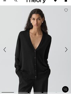Theory Black V-Neck Button-Front Cardigan